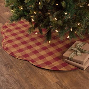 Burgundy Check Scalloped Christmas Tree Skirt 55 VHC Brands - The Fox Decor